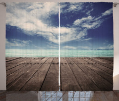 Ocean Cloudy Sky Wooden Pier Curtain