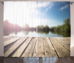 Grunge Wood Pier Blurred Photo Curtain