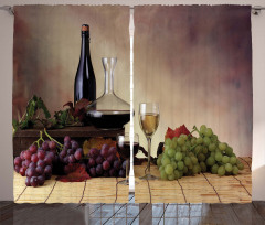 Grapes Wines Bottles Glasses Curtain