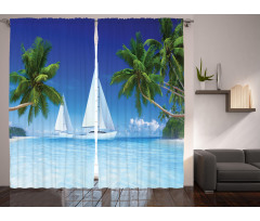 Palm Trees and Sailboats Curtain