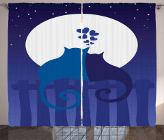 Cats in Love at Night Cartoon Curtain