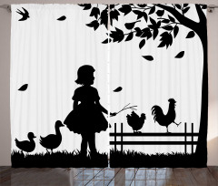 Little Girl Geese Rooster Curtain