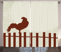 Rooster Silhouette Grunge Curtain