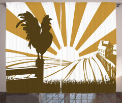 Rooster Retro Country Sunrise Curtain