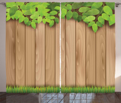 Leafy Tree Branch Grass Fence Curtain