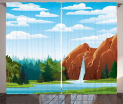 Waterfall Mountain Sky Curtain