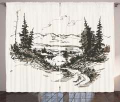 Forest Landscape Sketch Curtain