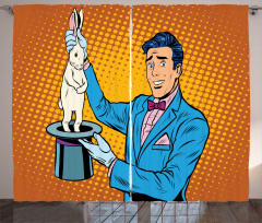 Magician Rabbit Pop Art Retro Curtain