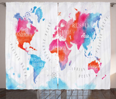 Watercolored World Map Curtain