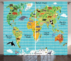 Kids World Map of Animal Curtain