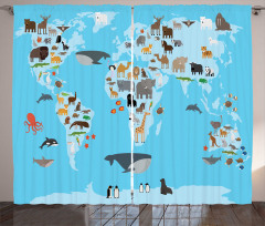 Guide Animals World Map Curtain