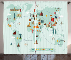 Famous World Travel Map Curtain