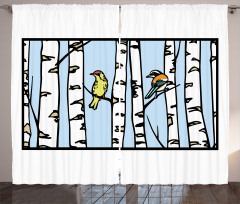 Birch Tree Drawing Bark Style Curtain