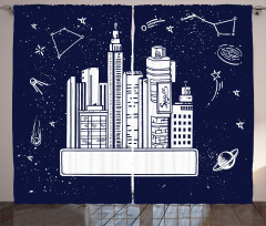 Megacity in Space Doodle Curtain