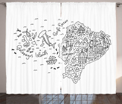 Infographic Doodle Line Map Curtain