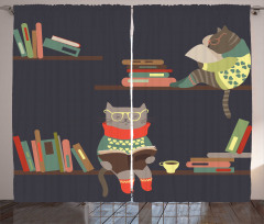 Funny Bookshelf Cat Reading Curtain