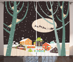 Snow Santa with Deer Town Curtain