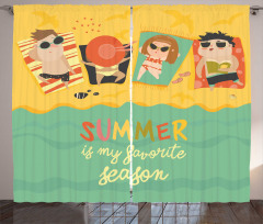 Sunbathing Kids Beach Doodle Curtain