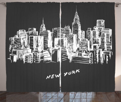 Hand Drawn City Buildings Deco Curtain