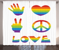 Rainbow Colors Peace and Love Curtain