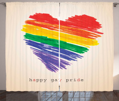 Happy Gay Pride Rainbow Heart Curtain