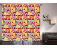 Colorful Houses Curtain