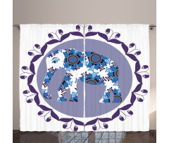 Elephant with Tulips Pattern Curtain
