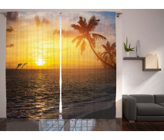 Palm Tree Island Sunset Curtain