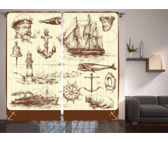 Oceanic Drawing Effect Curtain