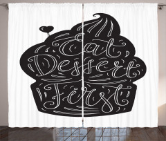 Monochrome Cupcake Doodle Curtain