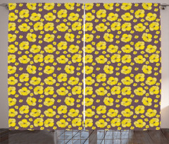 Vintage Yellow Poppy Flowers Curtain