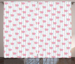 Sheep with Stripes Hearts Curtain