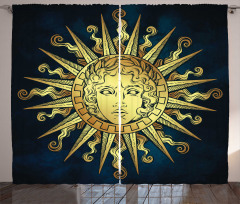 Sun with Antique Woman Face Curtain