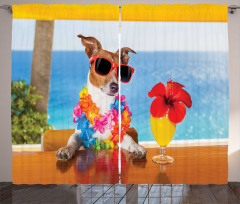 Cool Dog Sitting at Beach Bar Curtain