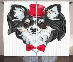 Puppy with Hat and Bow Curtain