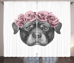 Portrait of Dog in Roses Curtain