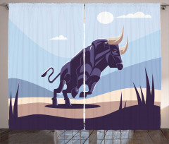 Strong Bull Nature in Doodle Curtain