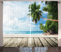 Sandy Tropic Ocean Beach Pier Curtain