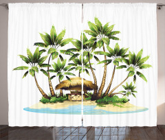 Trees and Bungalow Tiki Bar Curtain