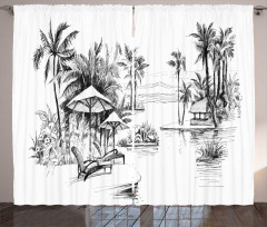 Sketchy Drawn Holiday Paradise Curtain