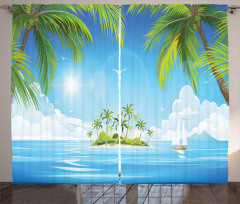 Cartoon of Tropical Island Curtain