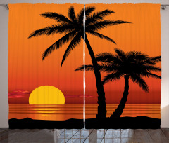 Orange Ombre Sunset and Trees Curtain