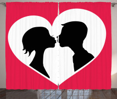 Couple Silhouette in Heart Curtain