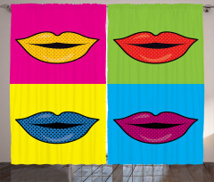 Colored Lips in Squares Curtain