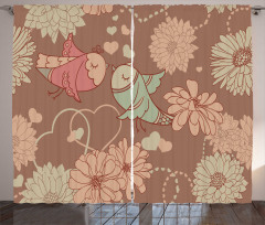 Vintage Birds Flowers Love Curtain