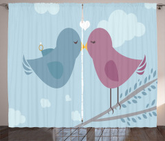 Simple Birds Romance Doodle Curtain