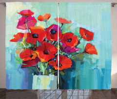 Poppy Flowers in Vase Curtain