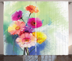 Gerbera Flowers Art Curtain