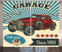 Retro Car Garage Art Curtain