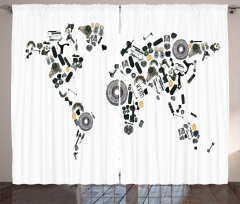 Car Parts World Map Curtain